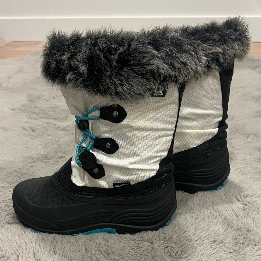 Kamik Kids' Black and White Winter Boots with Faux Fur